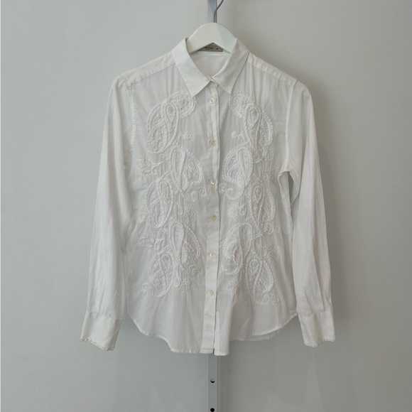 ETRO WHITE EMBROIDERED COTTON SHIRT SIZE IT 42 / US 6 - Picture 3 of 16